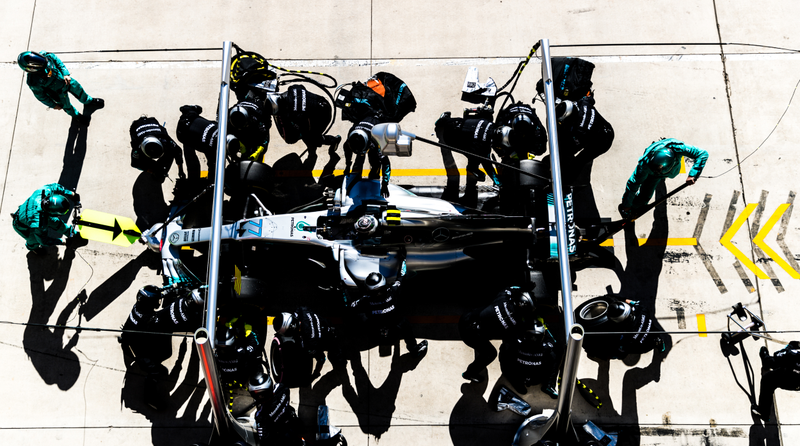 First time I ever snapped a shot of an F1 pit stop from above during a race.